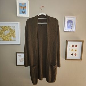 Massimo Dutti Long Olive Green Knit Cardigan